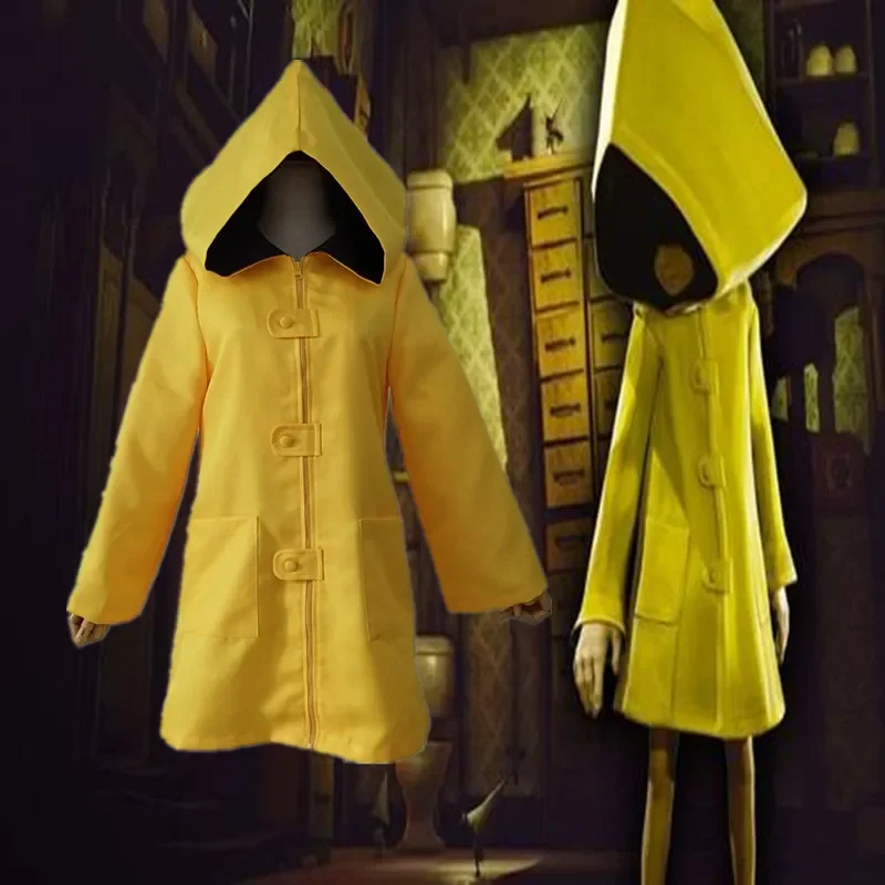 

Little Nightmares 2 Mono Six Cosplay Costume Coat Hungry Kids Little Six Yellow Long Jacket Coat Halloween Party Raincoat Suits