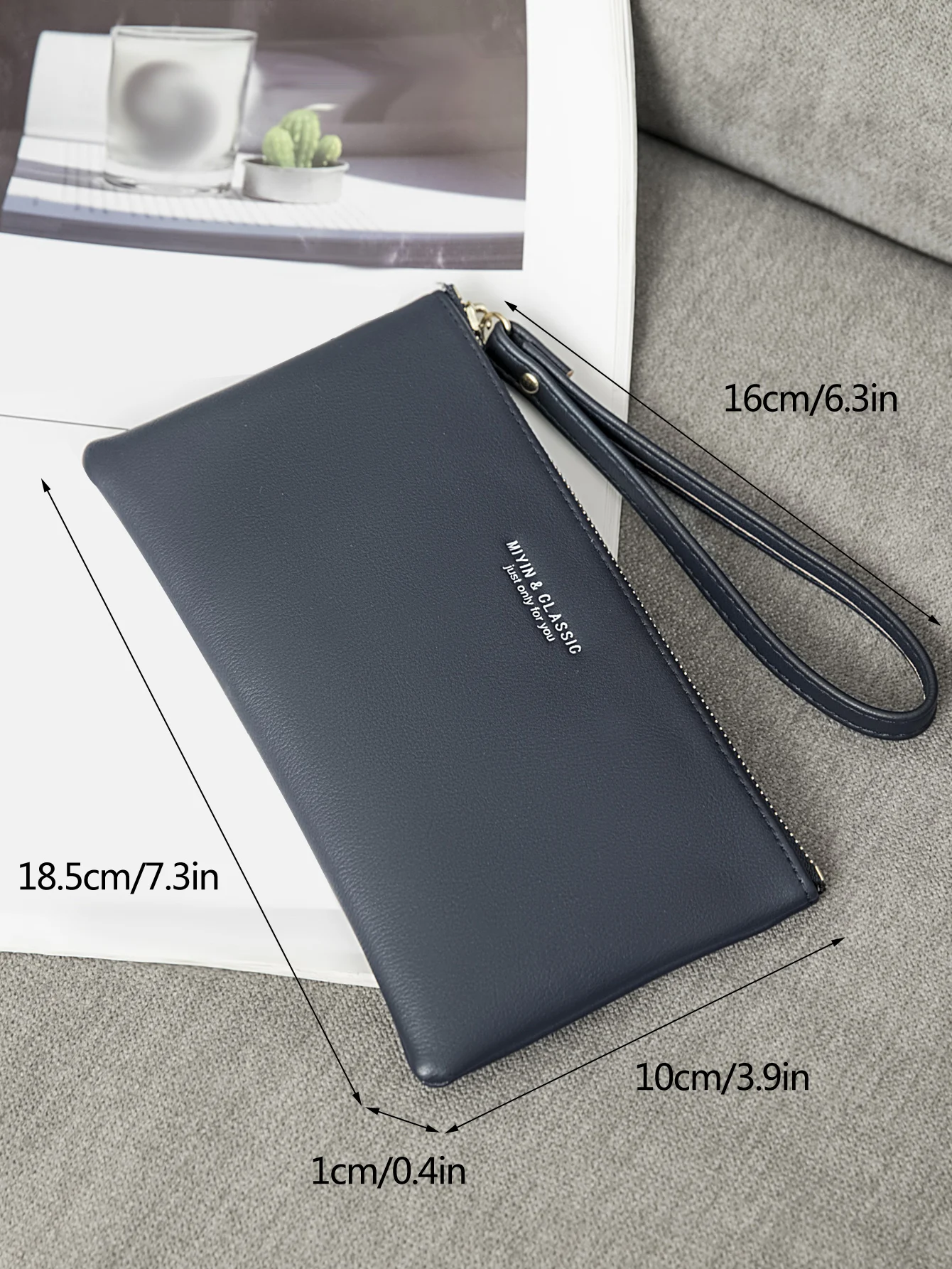 Simple Solid Color Thin Long Wallet PU Leather Large Capacity Zipper for Women