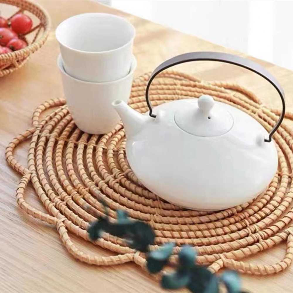 Handmade Rattan Wall Hanging Decor Round Placemat Coaster Natural Wicker Bohemia Style Decoration Rattan Woven Wall Hanging 5