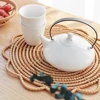 Handmade Rattan Wall Hanging Decor Round Placemat Coaster Natural Wicker Bohemia Style Decoration Rattan Woven Wall Hanging 5