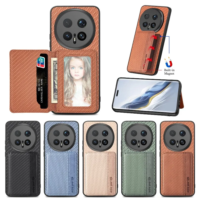 Magic 8 Pro Carbon Fiber Flip Leather Wallet Phone Case with Magnetic Stand