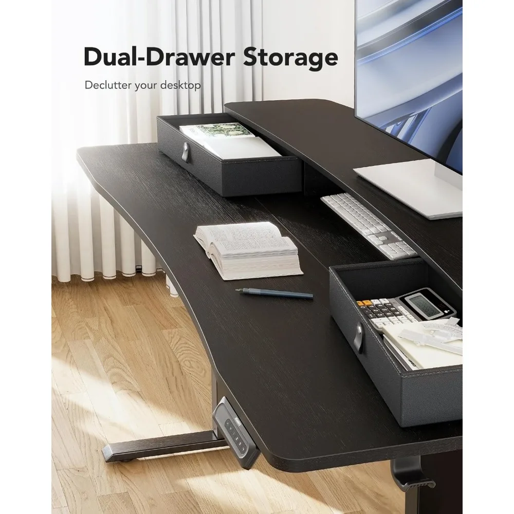 Electric Standing Desk with 2 Drawers, C-Clamp Mount Compatible, Height Adjustable Computer Desk 4