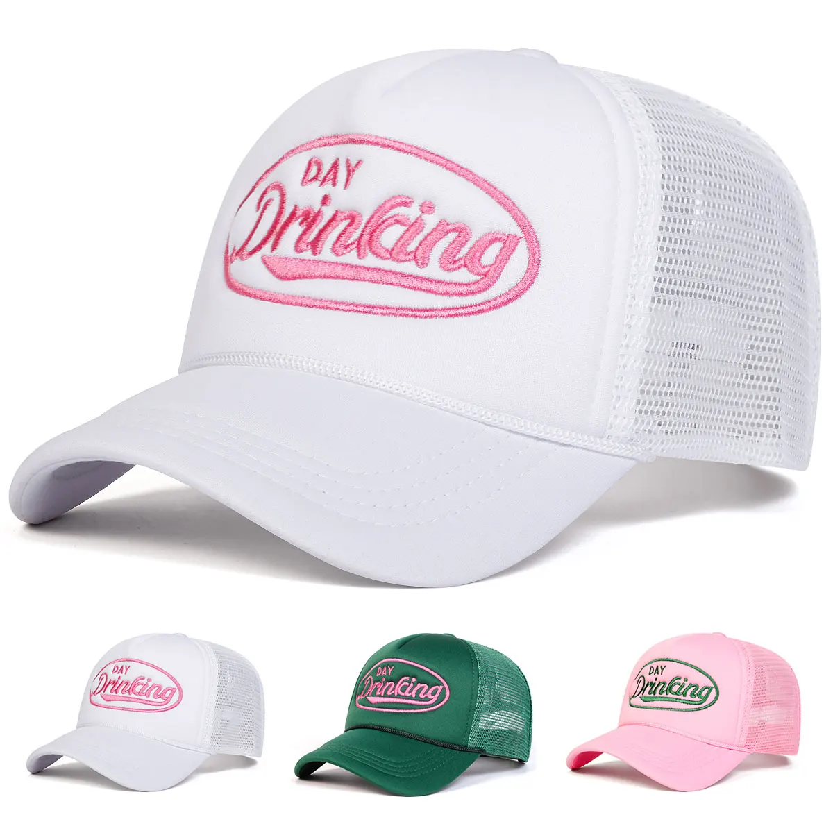 Unisex DAY DRINKING Baseballkappen mit Buchstabenstickerei, Frühling, Sommer, Outdoor, verstellbare Freizeithüte, Papa-Hut, Sonnenschutzhut – Detail 1
