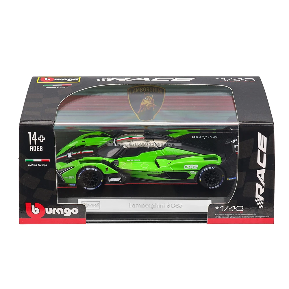Bburago 1:43 Lamborghini SC63 LMDh Porsche 963 Romeo racing model