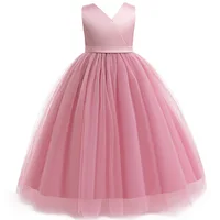 Nouvelle robe de demoiselle d'honneur de luxe pour filles de 8 à 12 ans, robe à col en V, longue, transparente, costume de fête, costume de carnaval 2