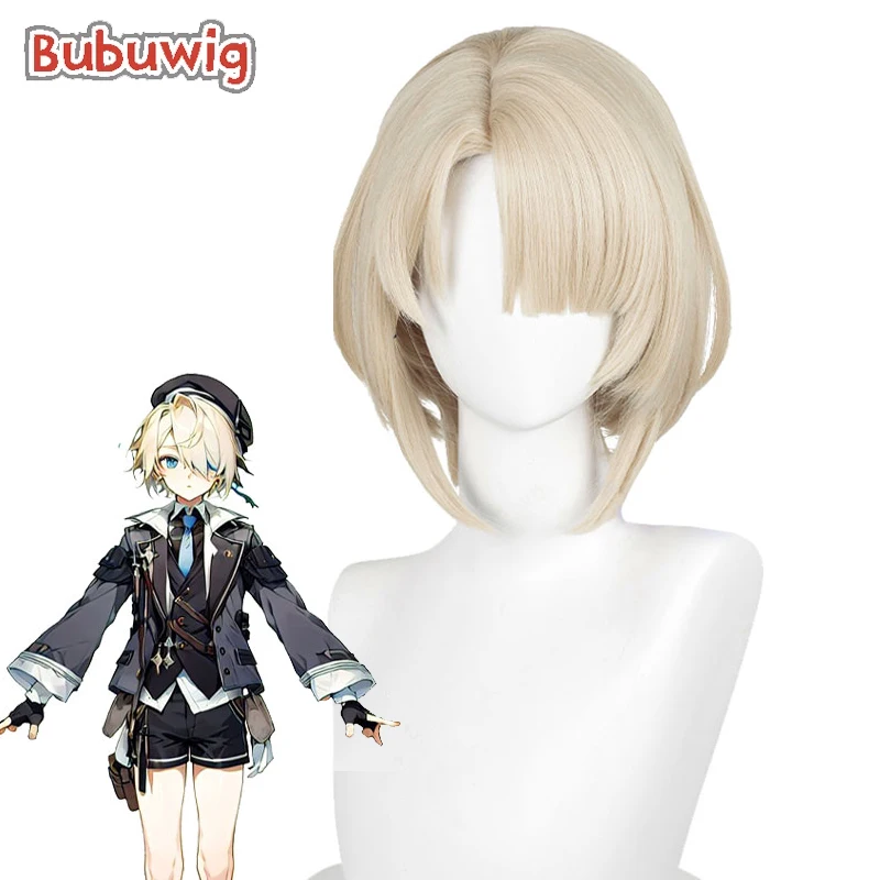 Bubuwig Synthetic Hair Fontaine Freminet Cosplay Wigs Genshin Impact Fontaine Freminet 30cm Short Blonde Wig Heat Resistant anogol klee game genshin impact cosplay wig blonde double ponytail heat resistant synthetic anime wigs halloween party