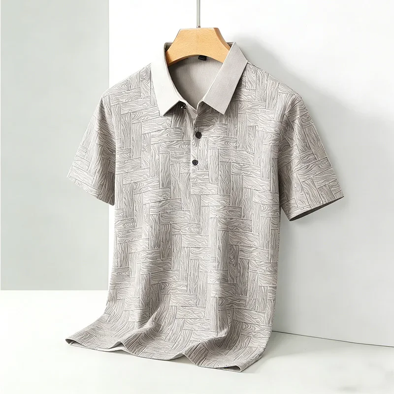 Polo Casual da Uomo con Stampa Geometrica, Colletto a Contrasto, Manica Corta, Traspirante, per Uso Quotidiano Estivo - immagine 5