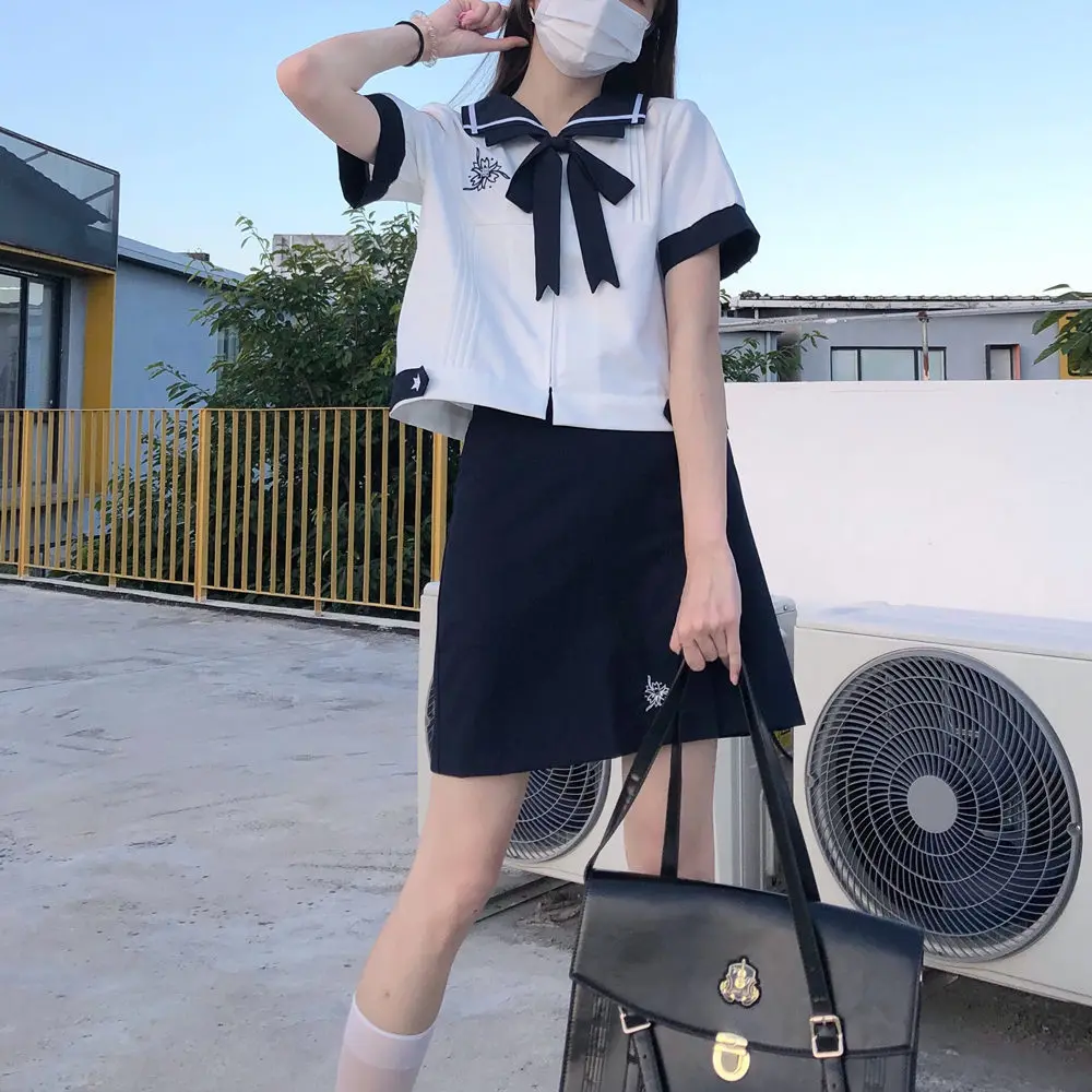 

Japanese School Uniform High School Girl Sailor Suits Cosplay Costume Women kawaii Navy JK Suit Sailor Blouse Mini Skirt Student