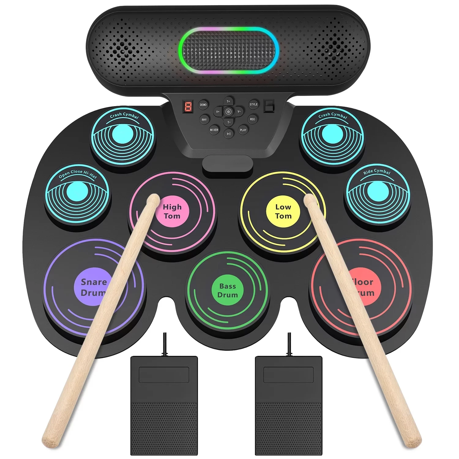 

Electronic Drum Set for Kids Adults,9 Pads Portable MIDI Roll-up Drum Kit with Dual Speakers/Headset Jack/Drumsticks/Foot Pedals