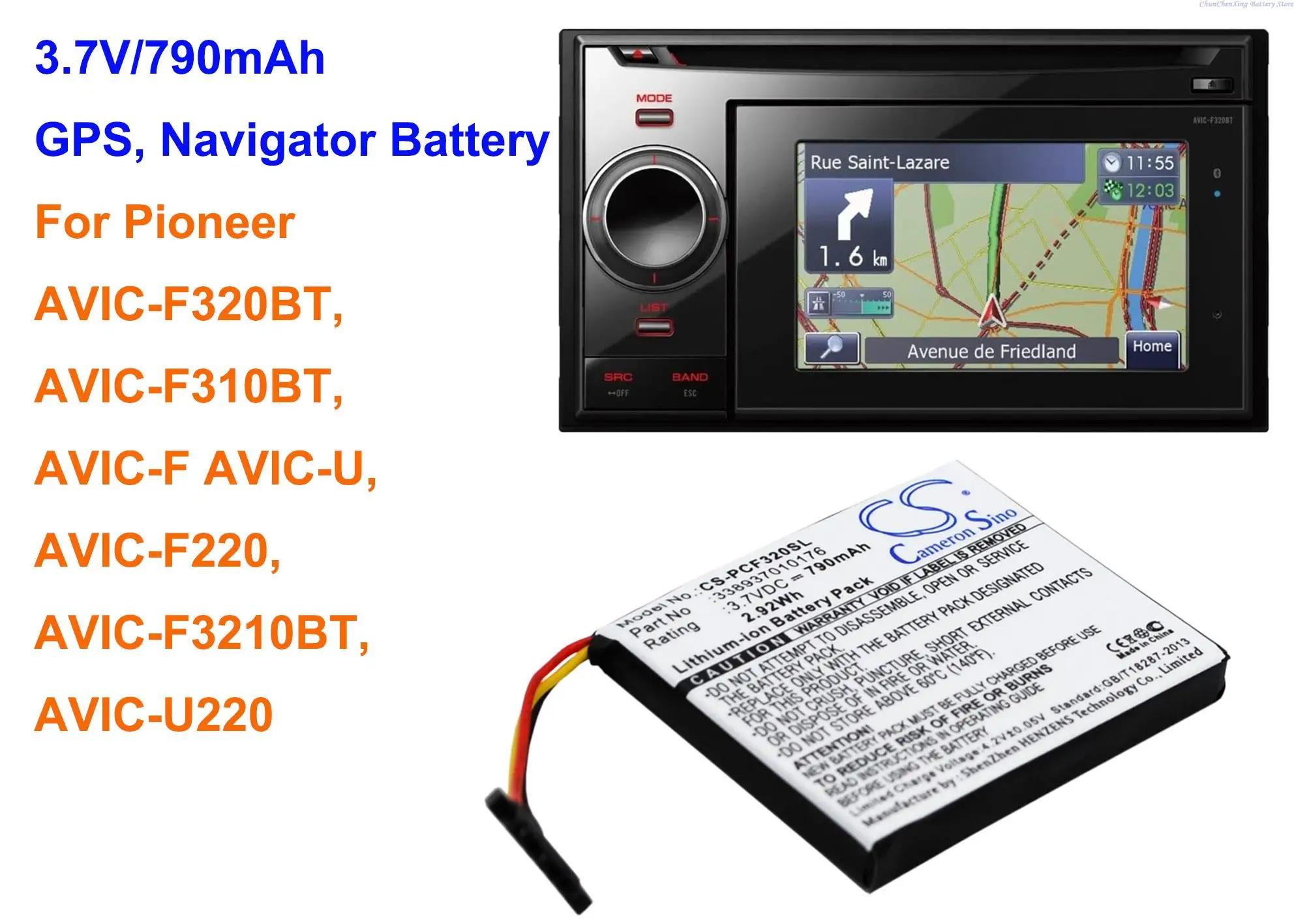 Replacement GPS Navigation Battery Part No.338937010176 for Pioneer AVIC-F310BT AVIC-F320BT,790mAh Li-ion 