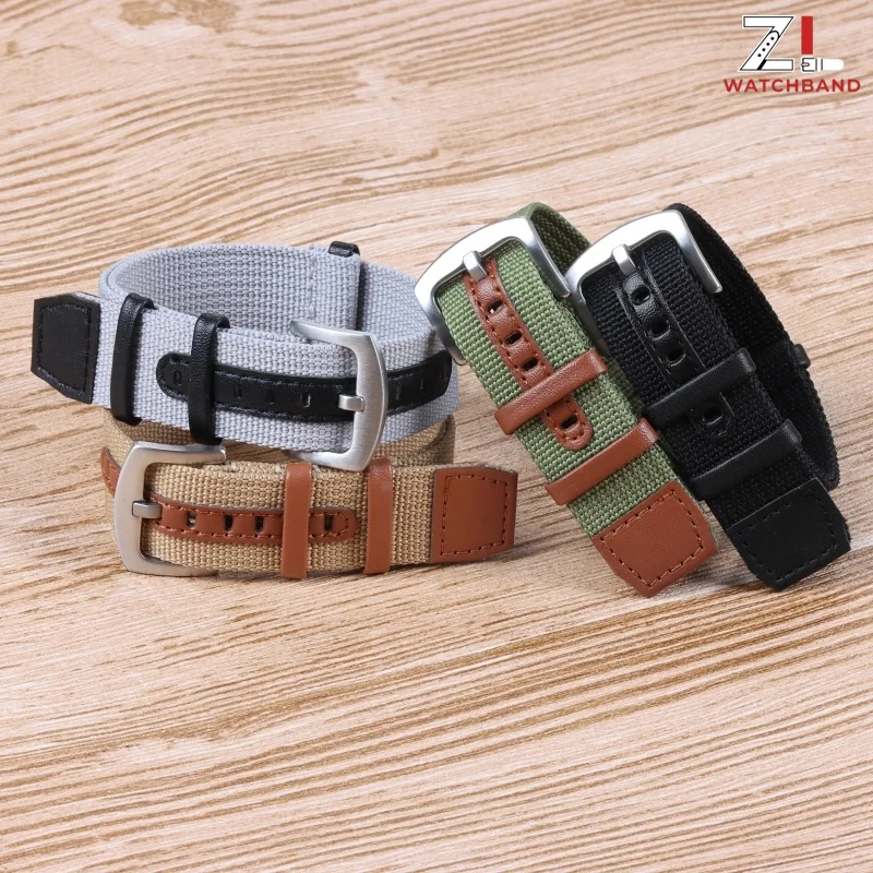 Versatile Green & Grey Nylon Leather Watch Strap - 20mm/22mm - Unisex Sporty Soft Bracelet