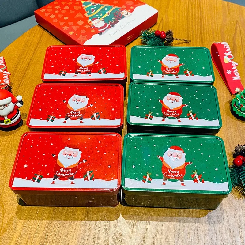 

1 Pc High Quality Santa Claus Gift Tin Box Portable Square Christmas Cookie Jar Fruit Box Gift Box Home Metal Storage Container