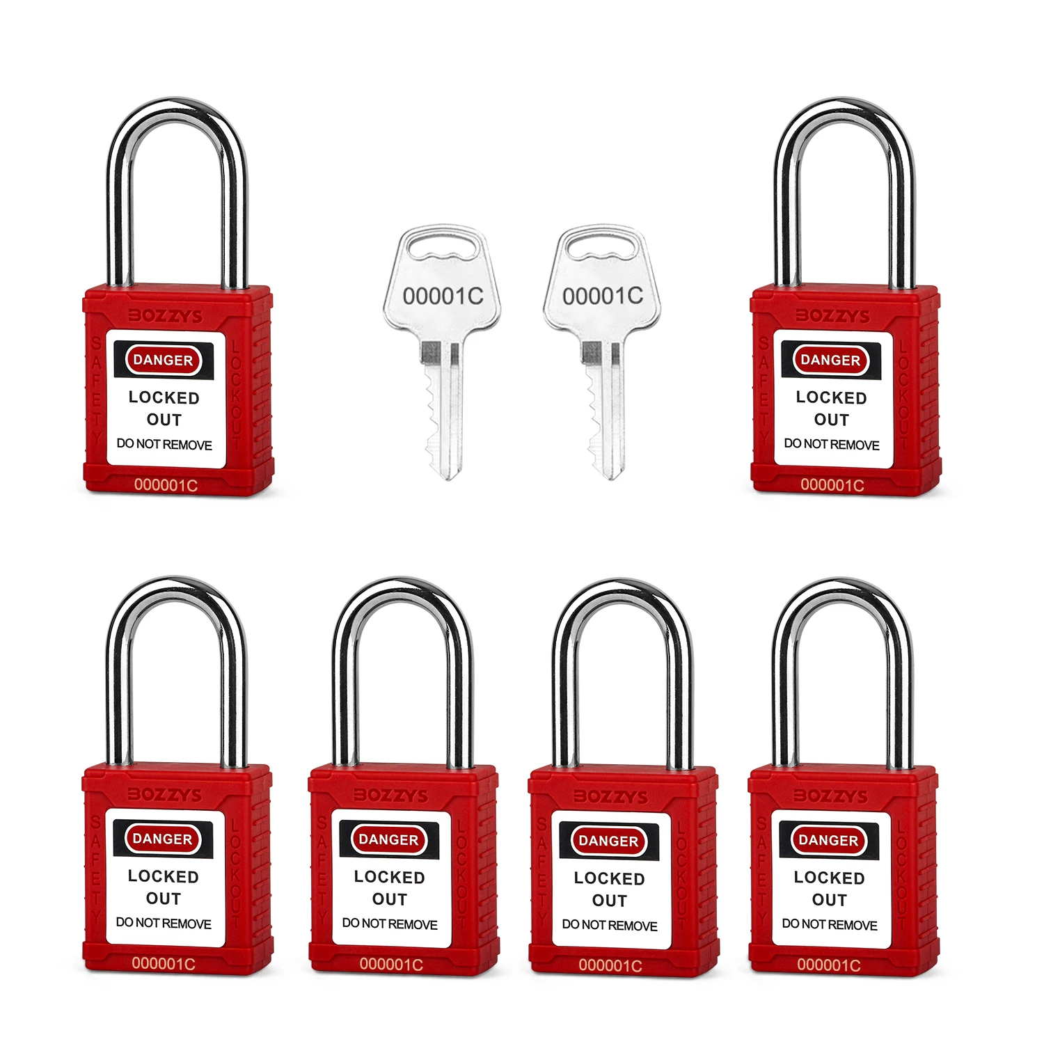 6PCS Loto Safety Padlock Set with the Same Key,2 Keys per Set,Copper Cylinder,for Lockout Tagout(BD-GT01KA-6PCS))