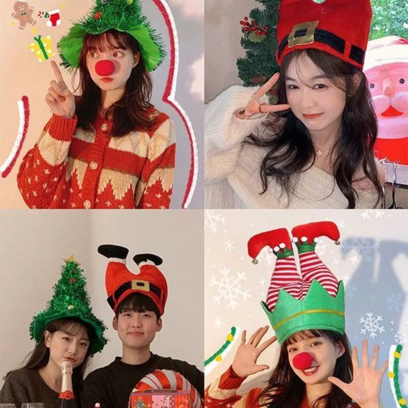 Christmas Hat Christmas Tree Elk Gingerbread Man Old Man Snowman Apple Head Hat Cute Y2K Gift Party Photo Dress Up Shopping Prop