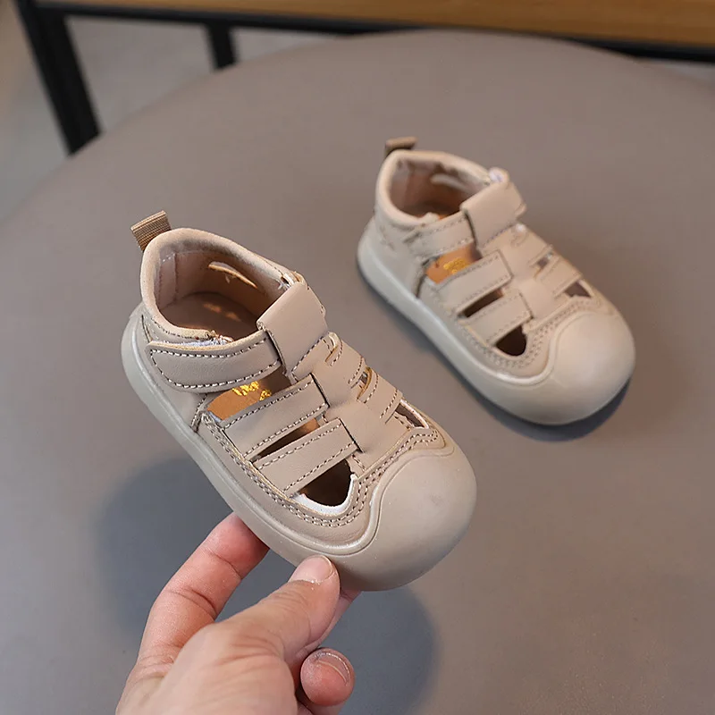 Baby Boy Sandals Summer Toddler Beach Shoes Little Kids Soft PU Leather Close-toed Sandals For Baby Khaki, White
