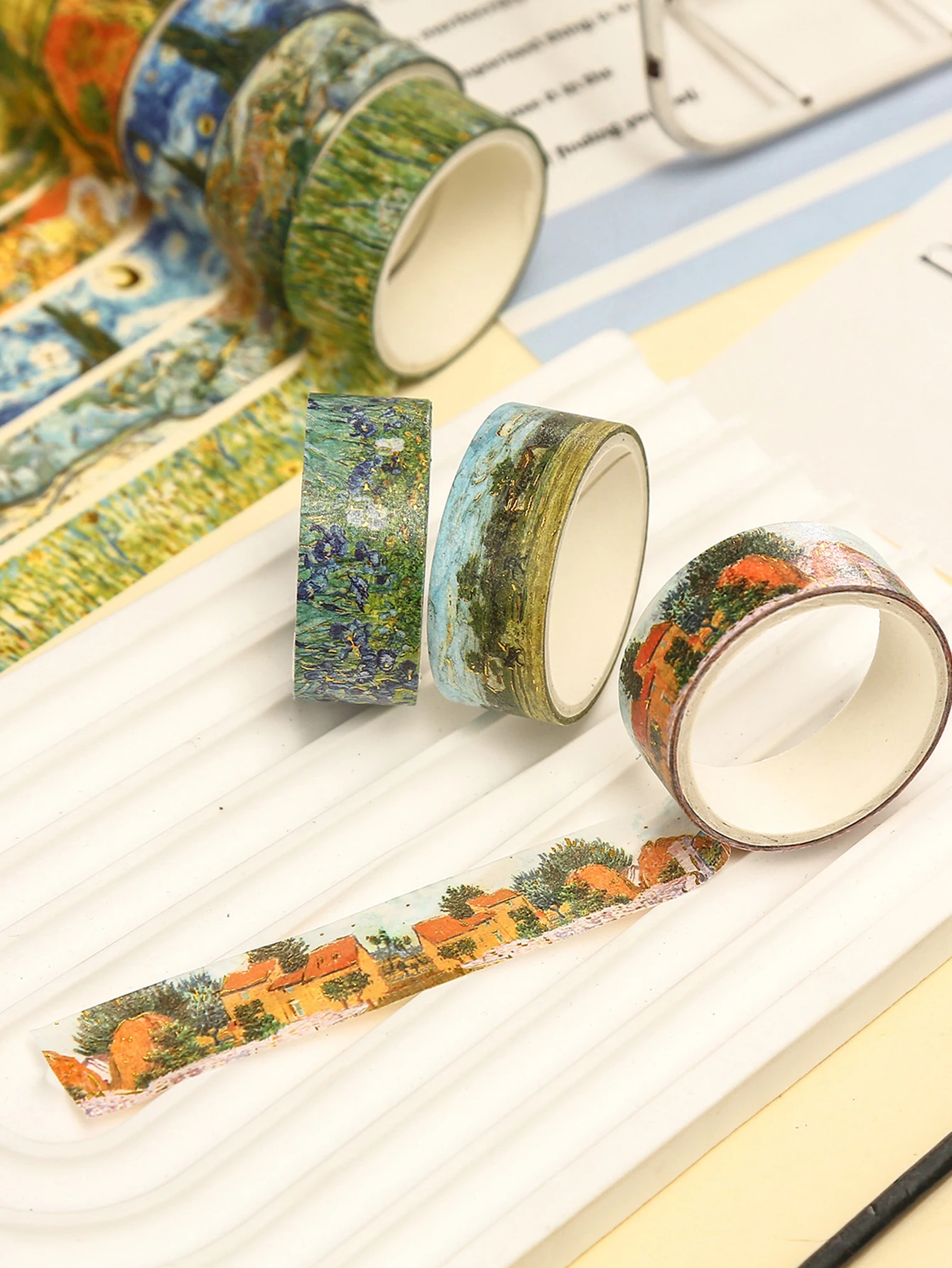 20롤/박스 예술적인 금박 와시 테이프 그린 미적 장식 테이프 스크랩북킹 저널 DIY 플래너 공예 용품
