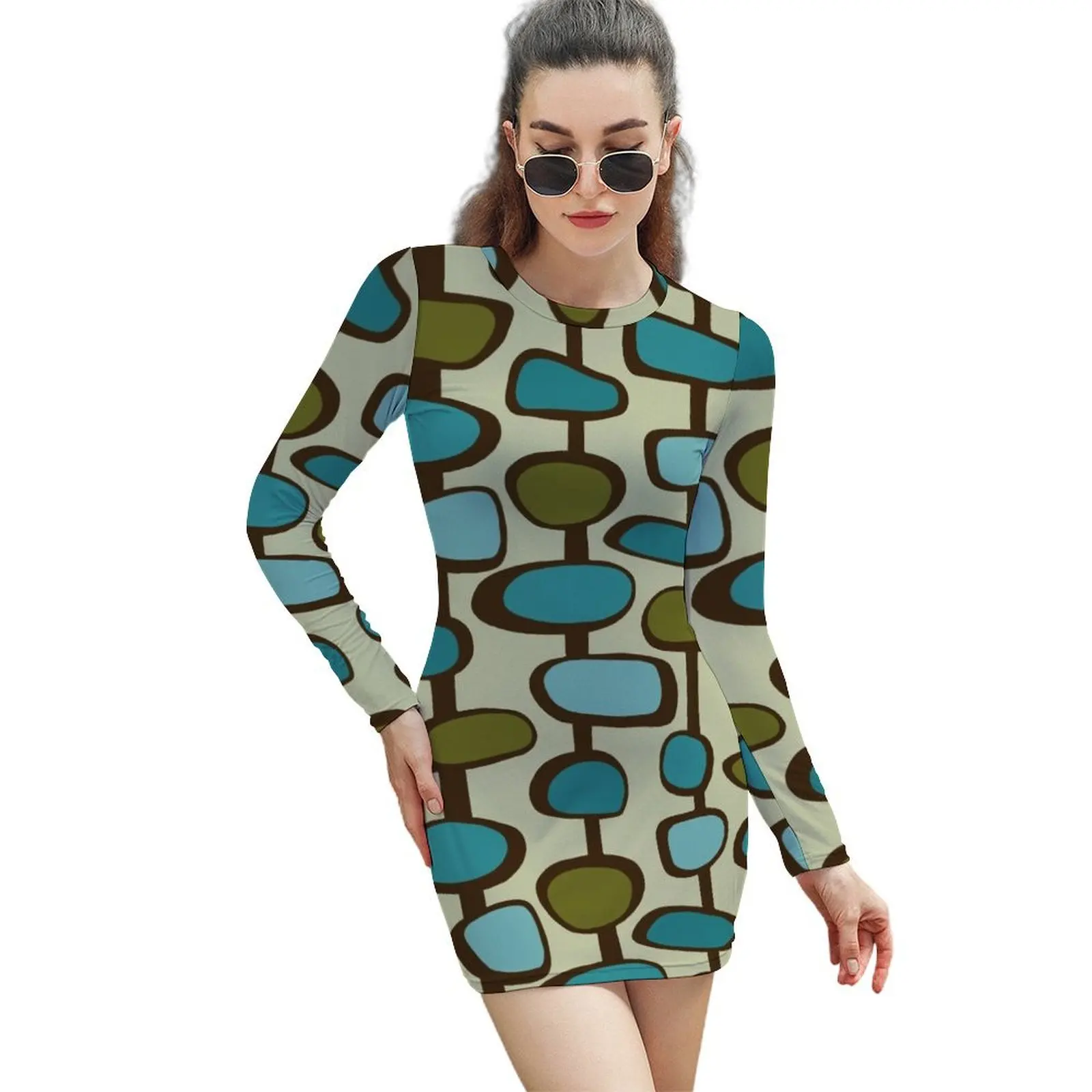 Mid Century Modern All Over Print Long-Sleeved Sheath Dress luxury women's party dress evening prom Long dresses