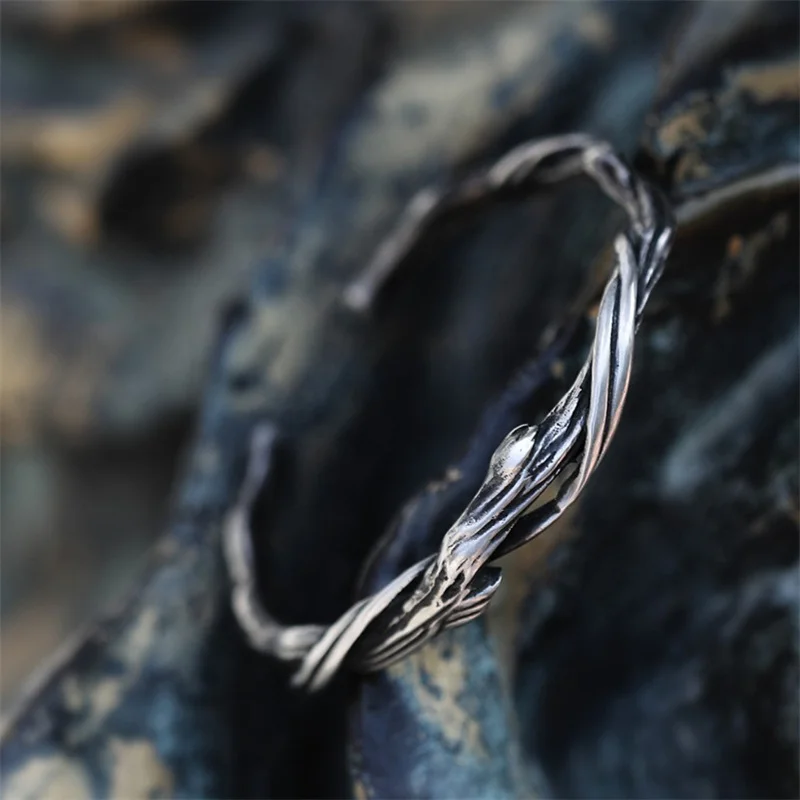 Personality Branch Bangle For Men Jewelry Open Size Trendy Silver 925 Bracelet Male Wood Pattern Hand Accessories