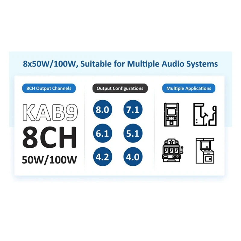 8 X 50W 6.1, 4.2, 4.0 구성 가능한 USB 코덱 입력 오디오 앰프 보드 (키오스크용) KAB9-ABFB