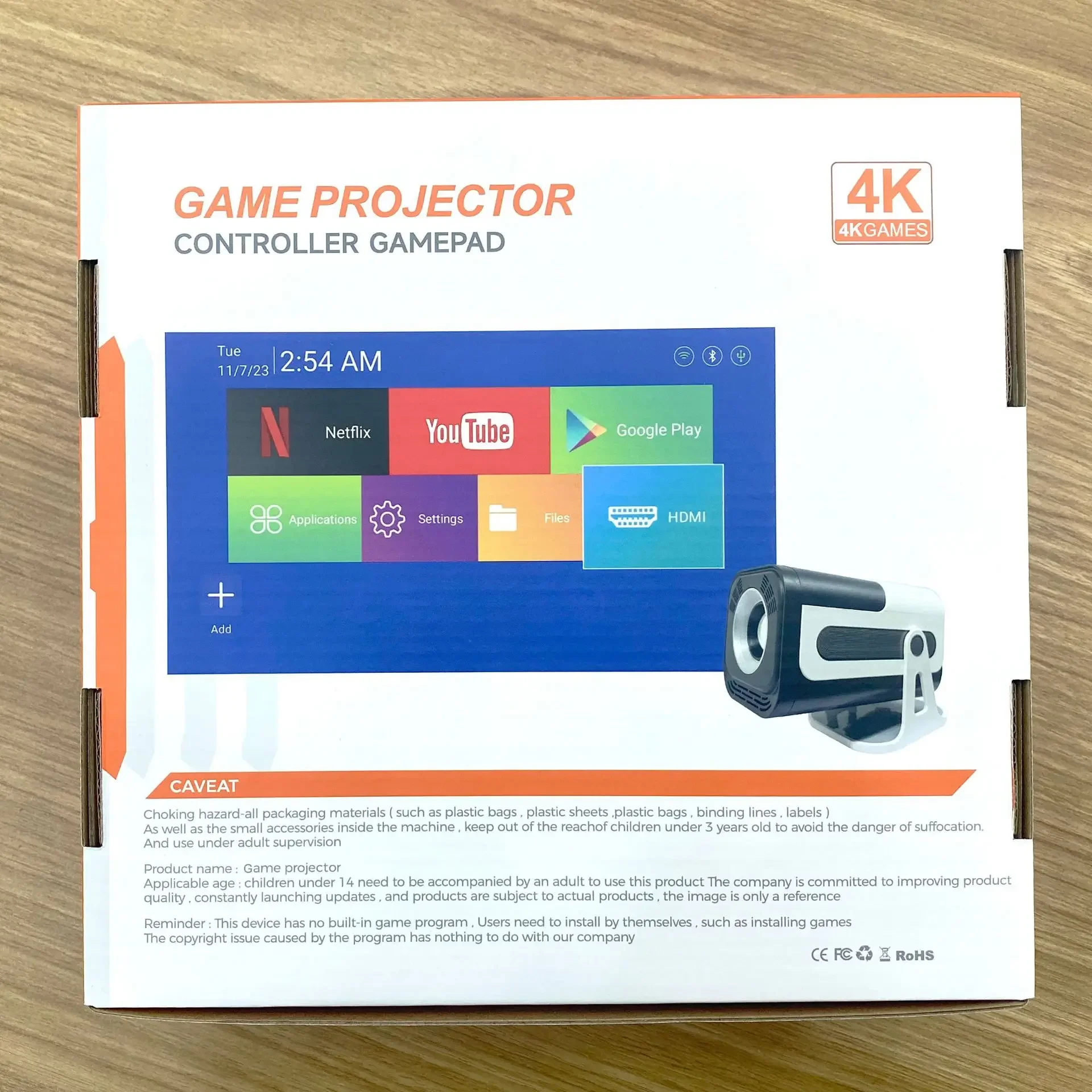 JS320 Projector android13 home living wall 4K short focus genuine Retro video game consoles Support screen mirroring phones