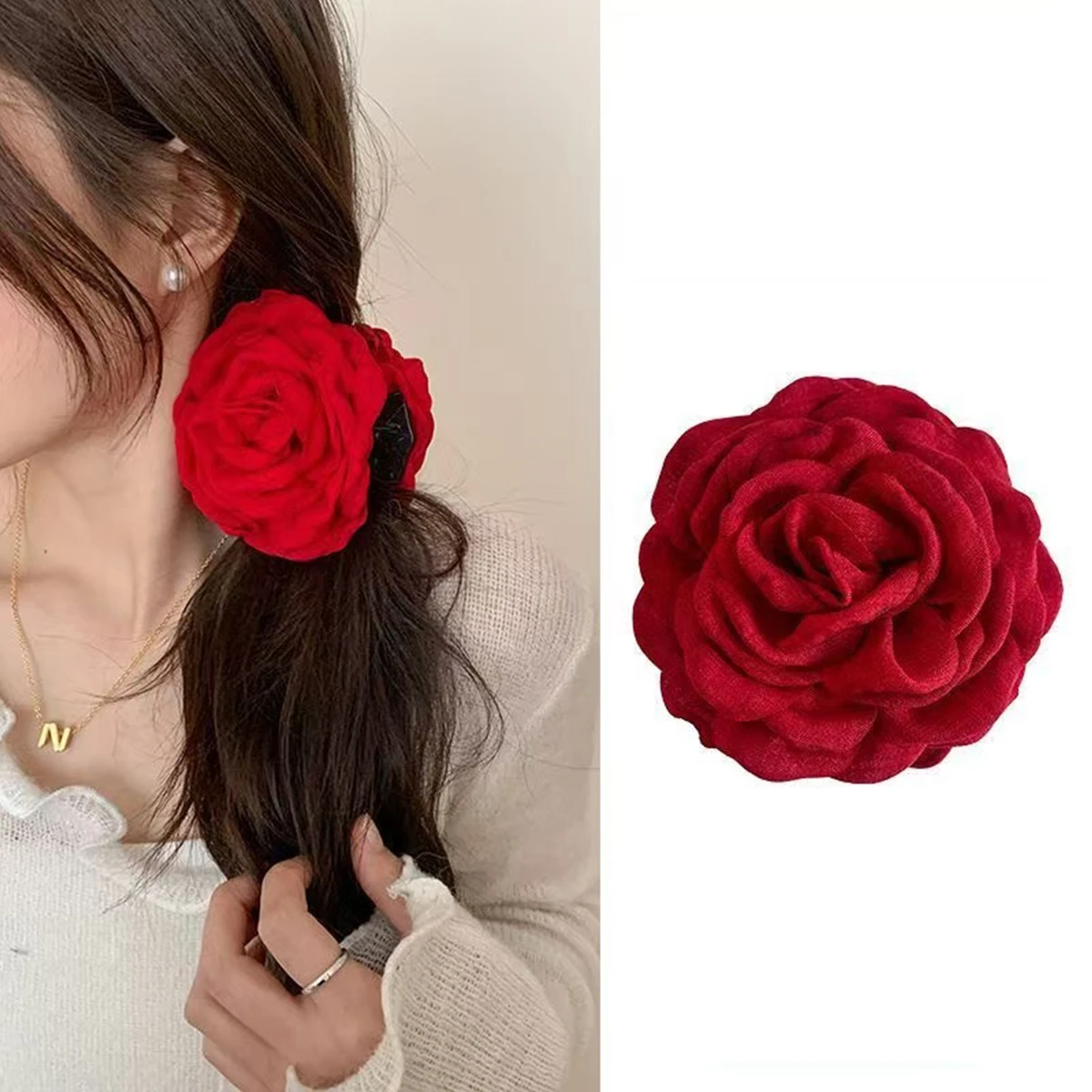 1pc tuch temperament elegante blume greifen clip, resort strand haar zubehör greifen shark clip, die hinterseite der kopf pfanne haar cla – Detail 10