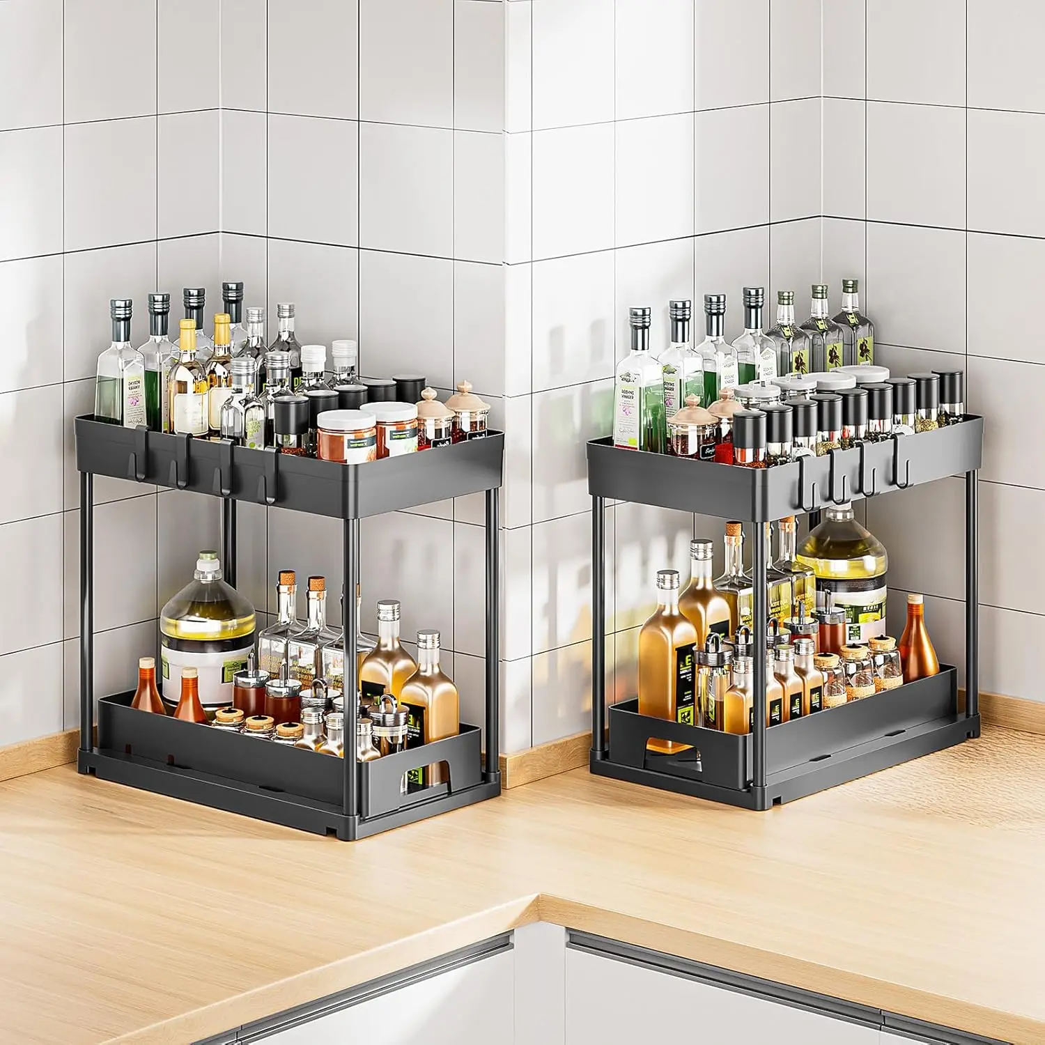 Scf648d0cdbea438a99520f7f98b0b65bD küchexyz.de Best Price | Fast Delivery |Quality Product Double-Sink Under-Sink Storage Rack, Kitchen Cabinet Storage Rack, Double-Slide Cabinet Basket Storage Drawer, Organizer Rack