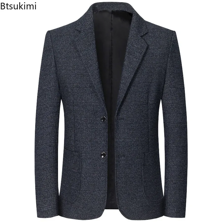 New 2024 Men's Fashion Blazers Single Breasted Autumn Winter Two Buttons Double Pockets Suits Men's Business Casual Suits Jacket