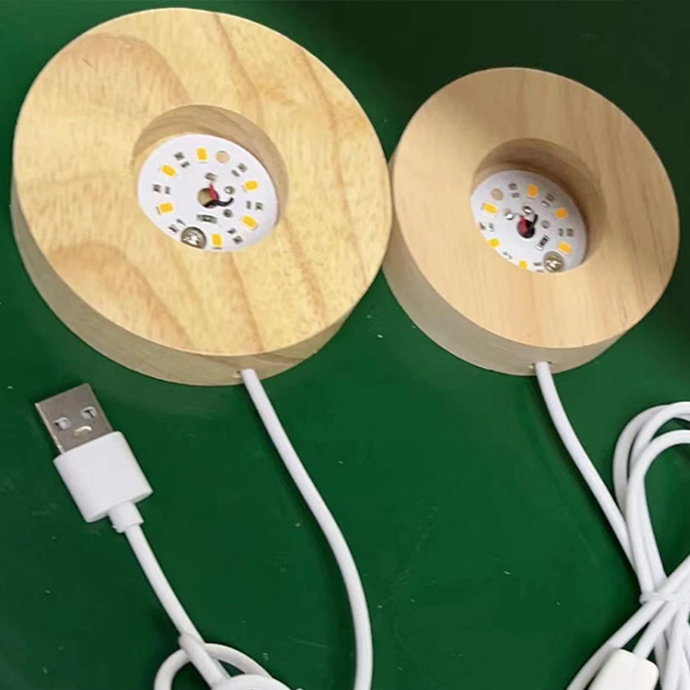 Lamp Holder Led Solid Wood Lamp Holder USB Data Cable 6 Built-in LED Lamp Beads Switch Wooden Light Base Night Light