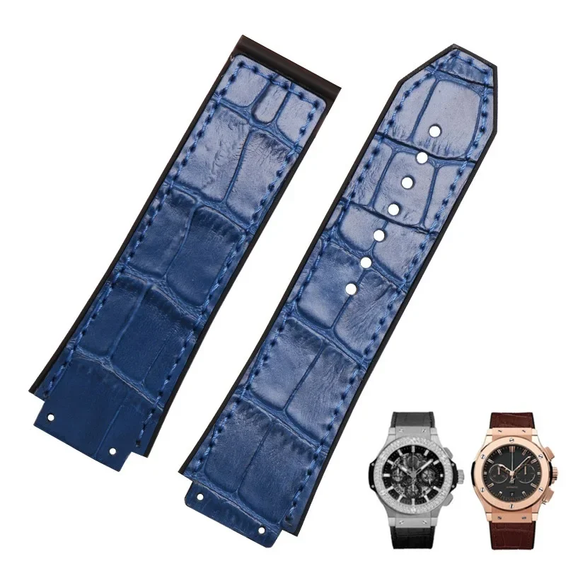 Luxurious Leather & Rubber Waterproof Watch Strap - 25mm x 19mm