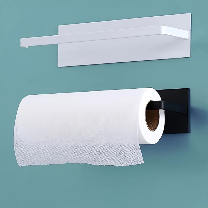 Toallero de papel de acero al carbono para cocina, estante de almacenamiento para el hogar, sin perforaciones 5 Toallero de papel de acero al carbono para cocina, estante de almacenamiento para el hogar, sin perforaciones 5
