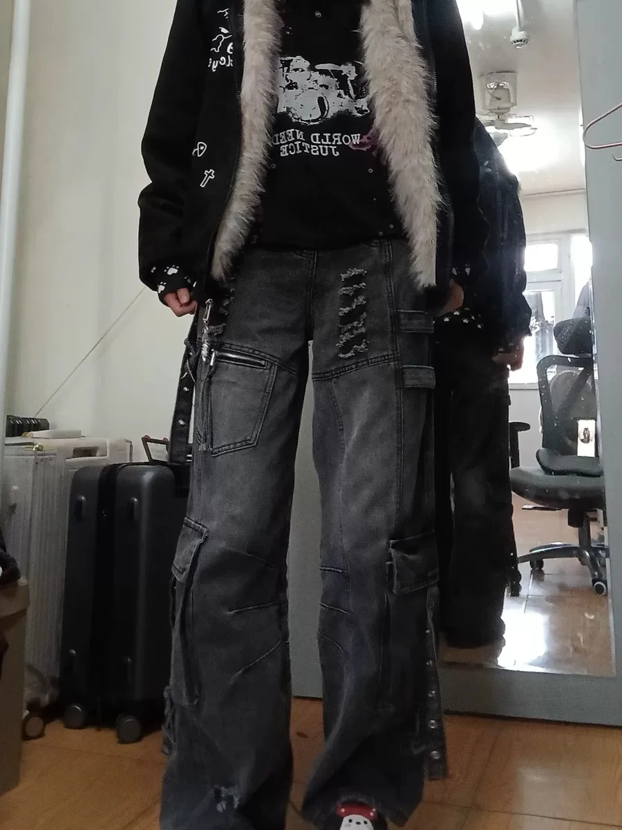 Black Jeans Women American Style Y2K 90S Vintage High Waisted Jean Straight Trouser Streetwear Casual Loose Wide Leg Denim Pants photo review