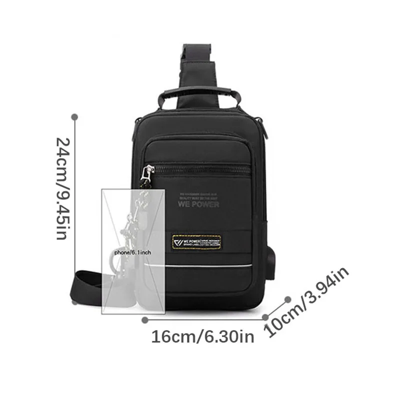 HVTIL 남성용 여행용 USB 충전 싱글 숄더 크로스바디 백, 야외 스포츠 소형 가슴 팩, 남성 배낭, 대용량 Bolsas