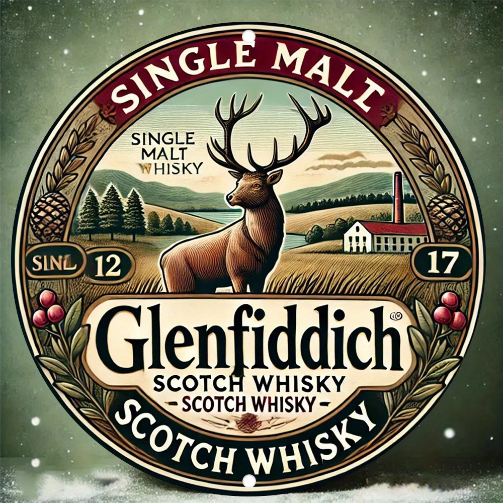 2D flach, Glenfiddich Scotch Whiskey Vintage-Wandkunstschild aus Holz – Holzschild mit geschnitztem Schottlandschaft – Detail 5