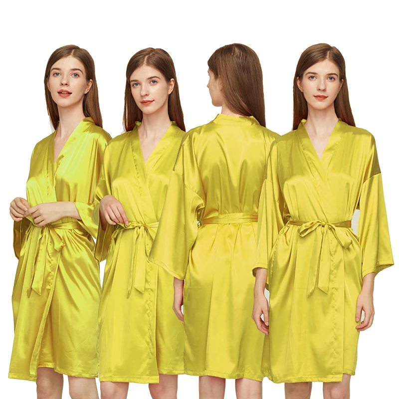 Bridesmaid Robes Silk Robe Bride Robe Short Satin Women Wedding Bathrobe Sleepwear Dressing Gown Plus Size 32-Color