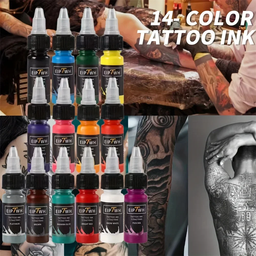 EIPTWH 15ml 7/14colors Tattoo Ink Pigment with Box Body Art Tattoo Kits Beauty Paints Makeup Supplies Semi-permanent