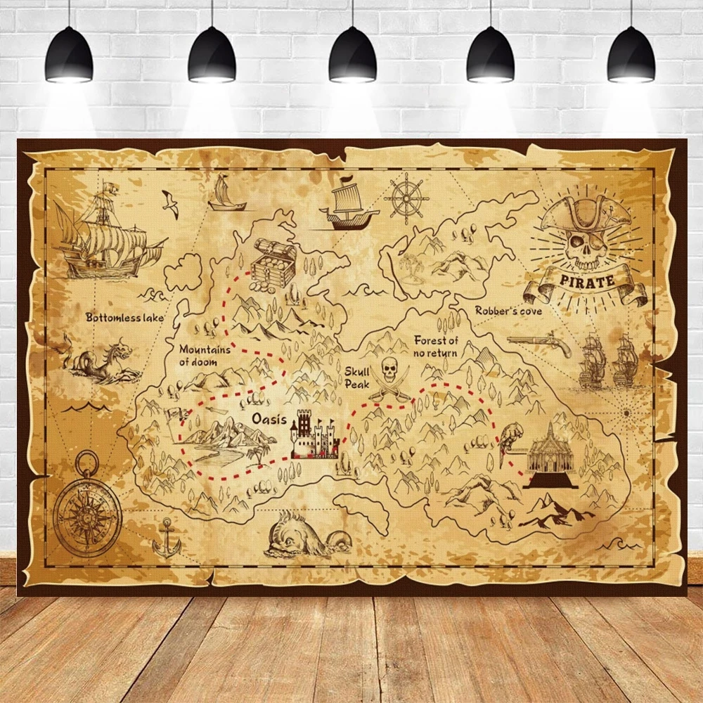 Pirate Backdrops Photography Treasure Old Map Baby Shower Birthday Party Decor Portrait Photographic Background For Photo Studio