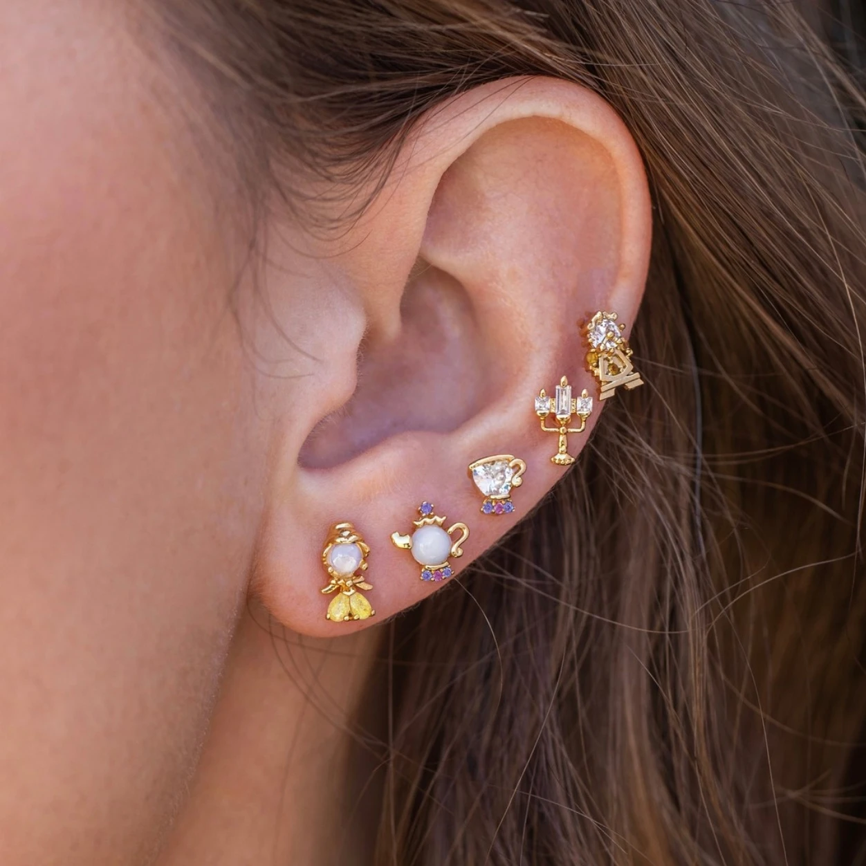 Earrings Set Cute Cartoon Princess for Women Girl Vintage Colorful Zircon Stud Jewelry Gift