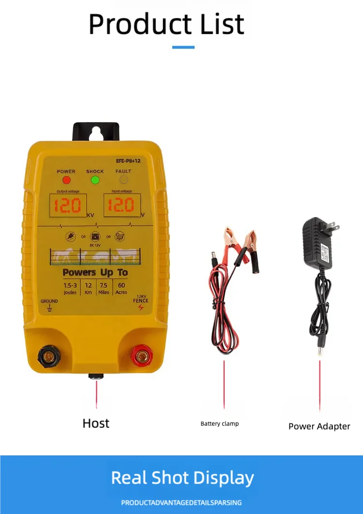 12KM Electric Fence 1.5-3 Joules Low Impedance Energizer Sheep Cattle Horse Poultry Controller Tool For Animal Captivity electric fence energizer