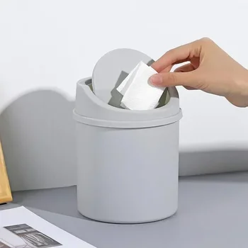 1Pcs Mini Desktop Bin Small Trash Can Tube with Cover Bedroom Trash Can Garbage Can Clean Workspace Storage Box Home Desk 1