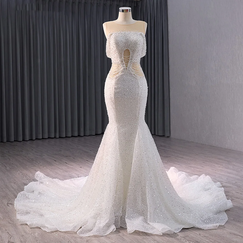 Romantic O-neck Wedding Dresses Appliques Crystals A-line Bridal Gown Elegant Floor-length Bride Dresses vestido de novia 241042 9