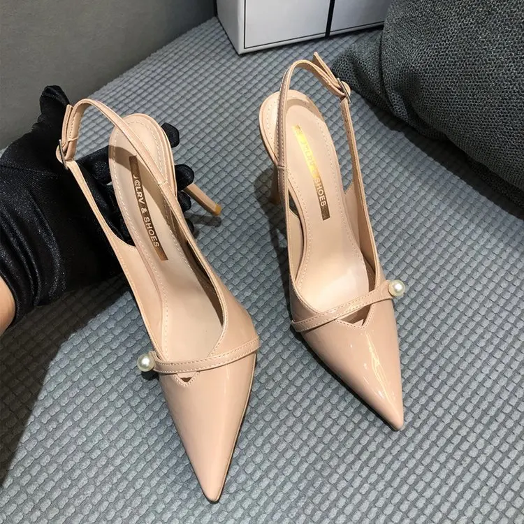 

Shiny High Heels Slingback Gold Silver Women Pumps Metallic Sandals Pointy Toe Stiletto Heeled Shoes Party Dress Shoes Woman