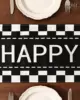 Happy Birthday Black White Checkerboard Linen Table Runner Party Decor Racing Theme  Dining Table Runner Birthday Decorations 3