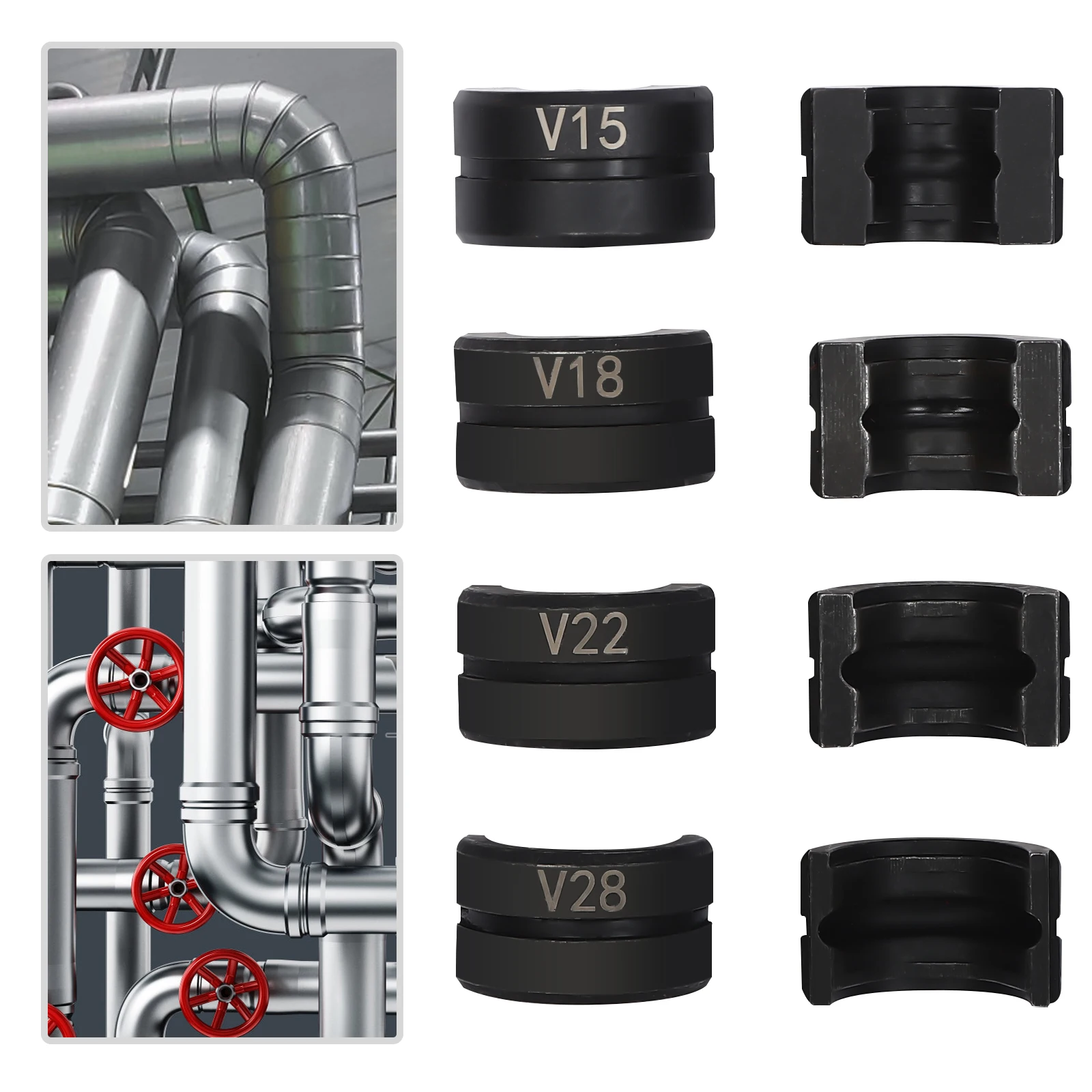Crimpbacken V15/18/22/28 mm Crimpstanzformen zum Crimpen von Zangen, Rohr-Crimpzangen, Handpresszangen, Rohrpressbacken-Set