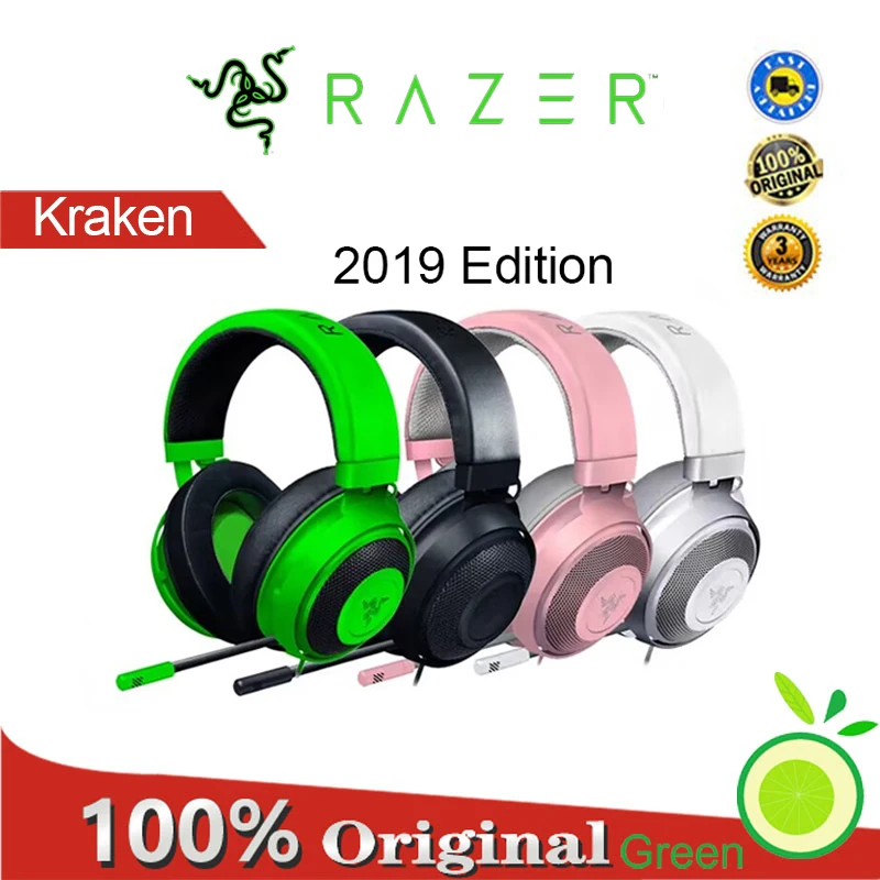 

Razer Kraken 2019 Headworn black and white green pink crystal 7.1 computer game music wired earphone microphone