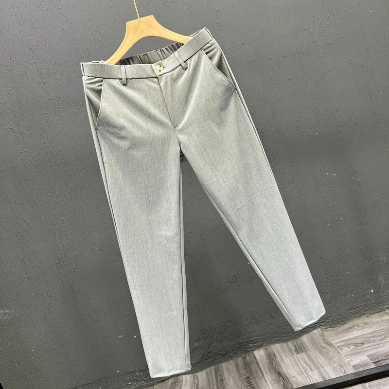 Pantaloni da Uomo Estivi Eleganti Casual Business, Vestibilità Slim, Tinta Unita, Elasticizzati, per Completo Formale - Pantalones Hombre - immagine 6