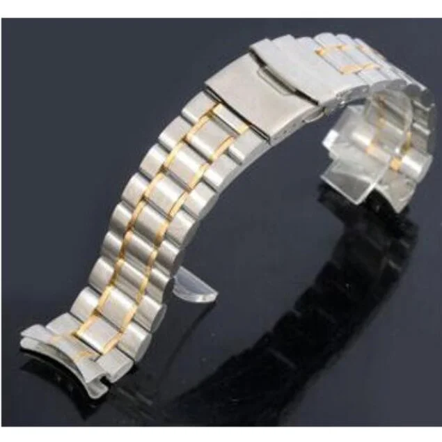 Stainless Steel Curved End Watch Strap with Double Lock Buckle