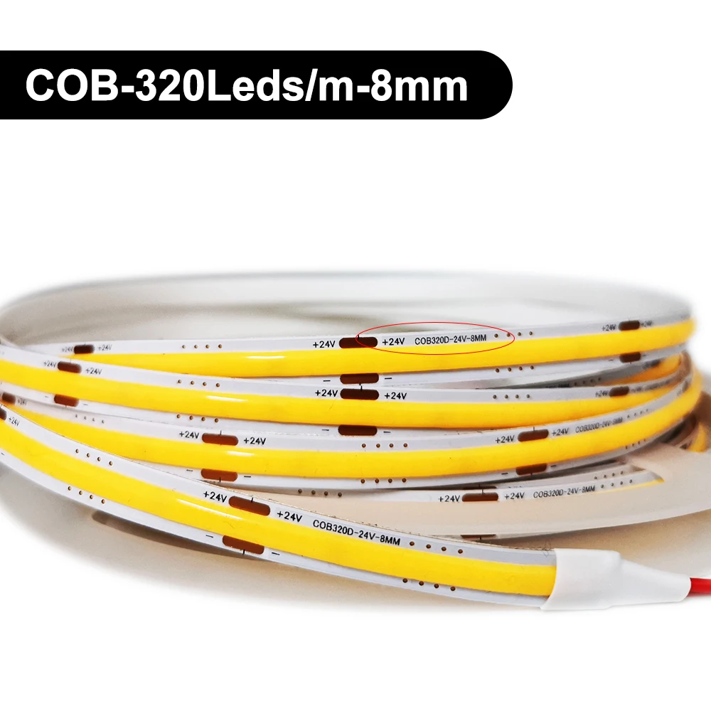 DC12V 24V 8mm FOB COB Led Light Strip 320/480 Pixels/M High Density Flexible Linear Dimmable 10m/Roll Warm Nature Cool White
