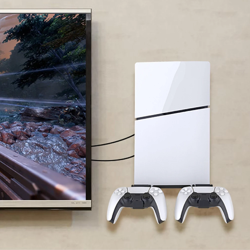 벽 마운트 키트 게임 콘솔 베이스 스탠드 거치대, 컨트롤러 거치대 보관 스탠드, PS5 슬림 디지털 에디션 및 디스크 에디션용
