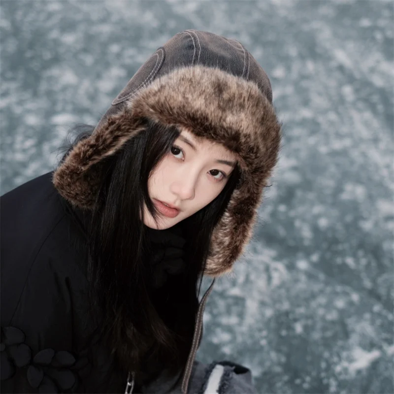 Unisex Winter Faux Fur Hat Trapper Aviator Trooper Earflap Warm Leather Waterproof Ski Hat Bomber Cap Ear Protectors