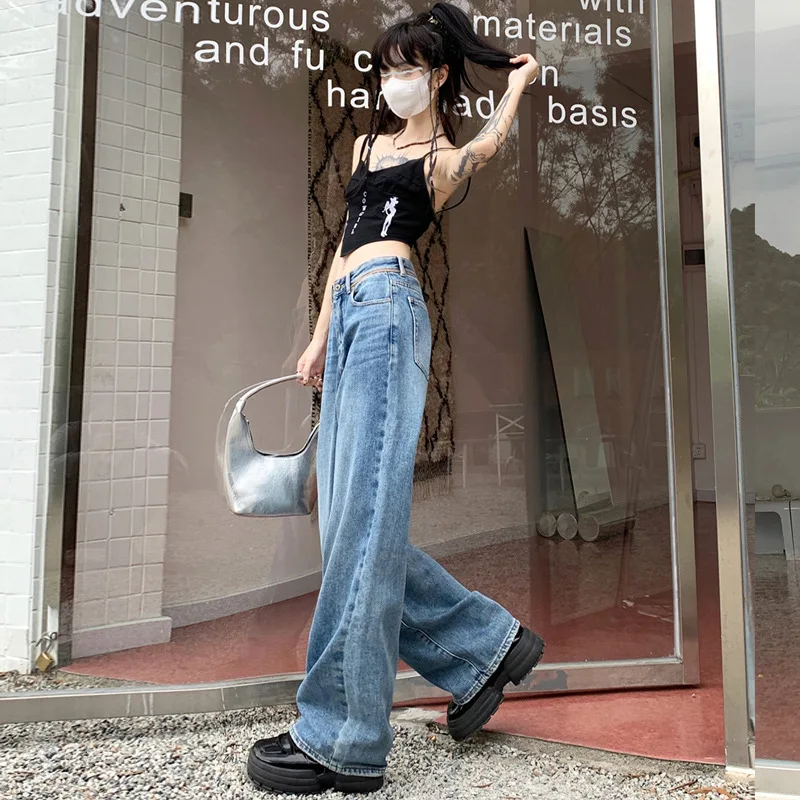 

2023 New Vintag Blue Baggy Jeans for Women High Waisted Straight Loose Casual Trousers Harajuku Streetwear Wide Leg Denim Pants